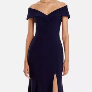 Aqua Navy Blue Formal Off Shoulder Gown